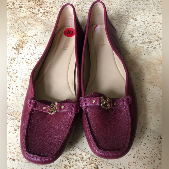 MICHAEL KORS May Moccasin Leather Flat Loafer Dark Cherry Size 10 - Picture 1 of 7